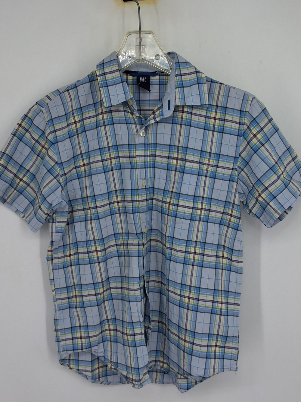GAP Light Blue Plaid Short Sleeve Button-Down Shirt